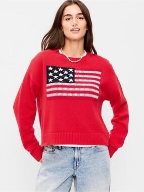 Old Navy Red American Flag Knit Sweater Patriotic USA NWT